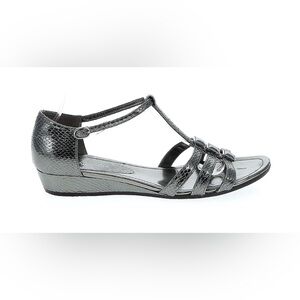 Enzo Angiolini Women's Size 8.5 Eaine Silver Low Wedge Heel Ankle Strap Sandals